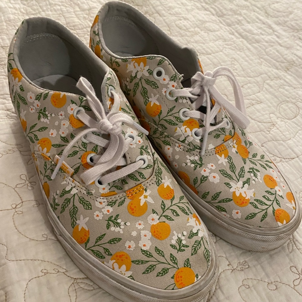 Orange Floral Print Vans Sneakers Women's 10